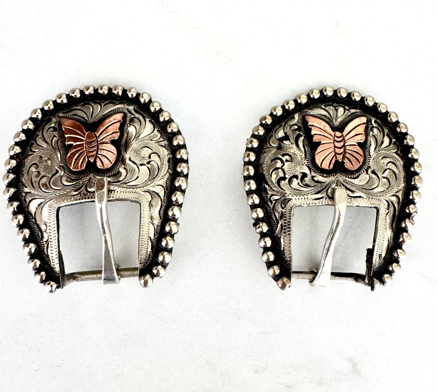 Antique Silver Overlay Butterfly Buckles, 3/4”