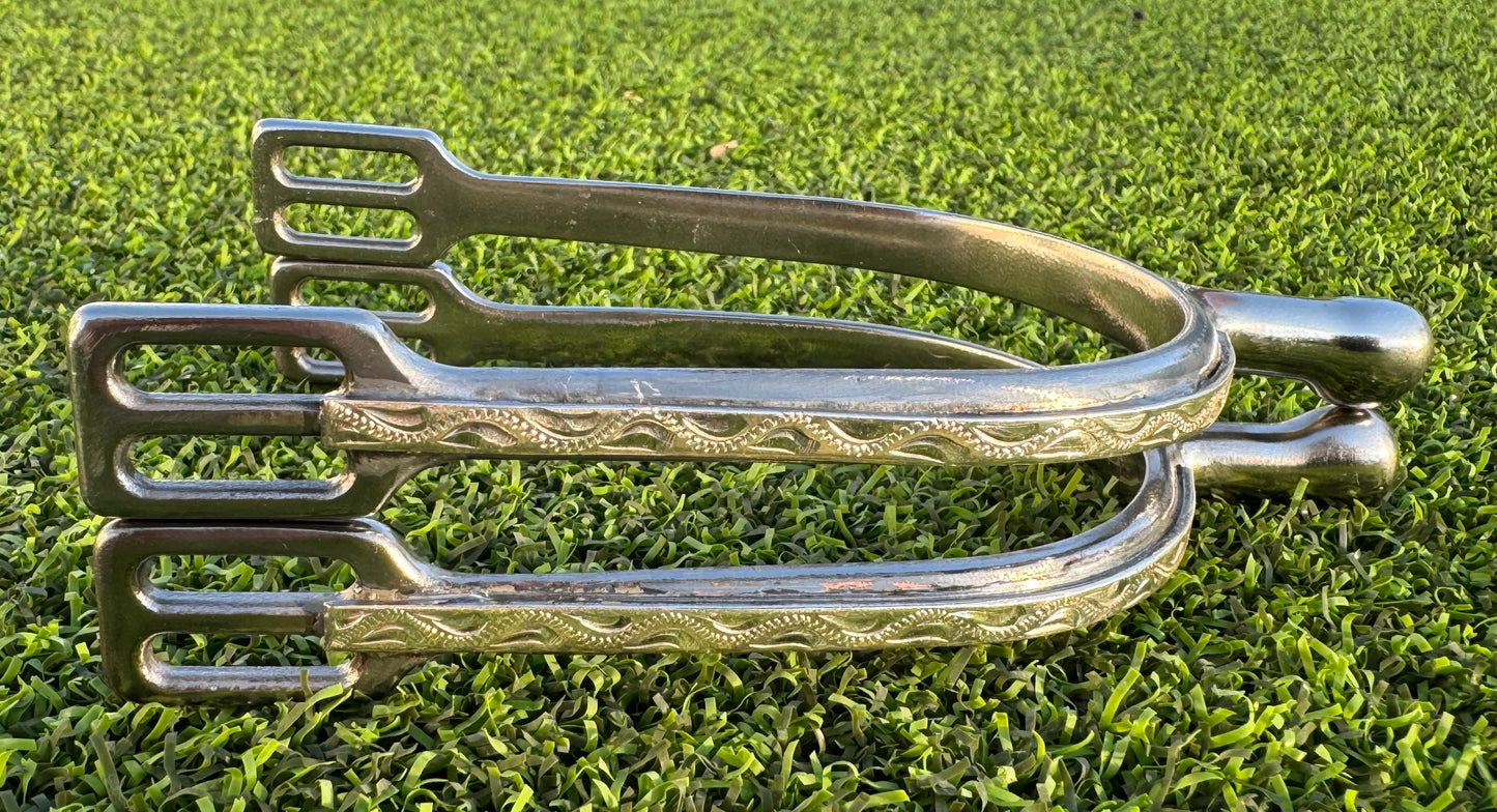 Ladies 1" Engraved Sterling Silver Humane English Spurs