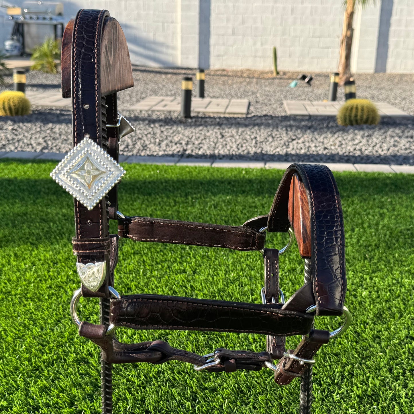 Brown Horse Size Crocodile Embossed Halter