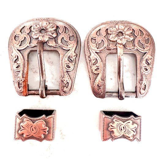 Antique Copper Floral Buckles, 3/4"