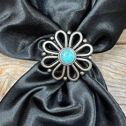 Antique Silver Turquoise Flower Western Wild Rag Slide