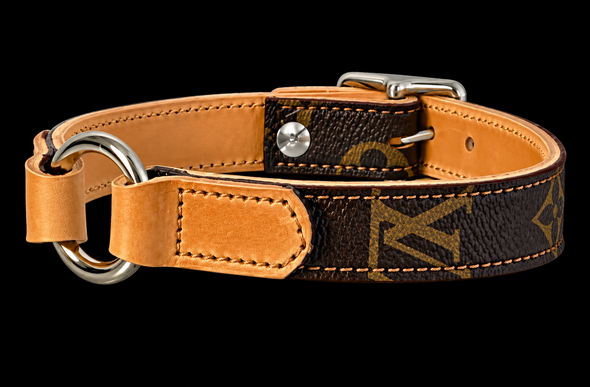 Fairytail Leather Co Brown and Tan Designer Dog Collar, 15.5”-18”
