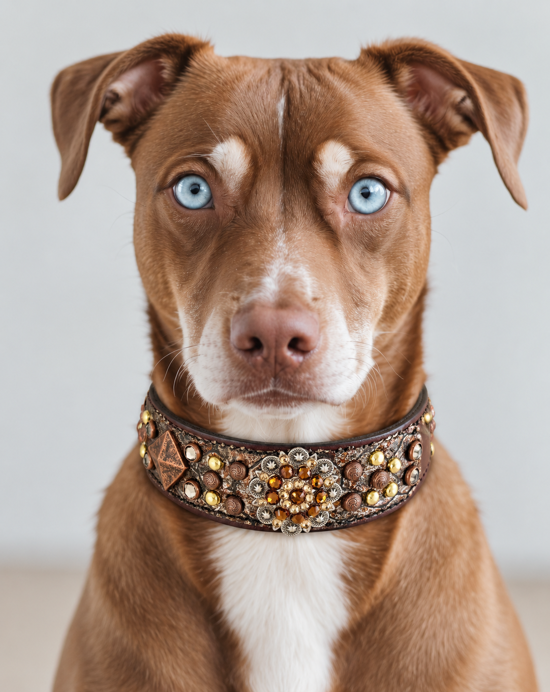 Fairytail Leather Brown Metallic Dog Collar, 15-17”