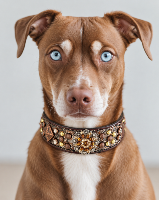 Fairytail Leather Brown Metallic Dog Collar, 15-17”