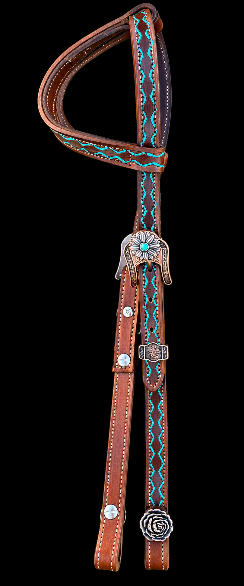 Fairytail Leather Co Brown & Turquoise Headstall