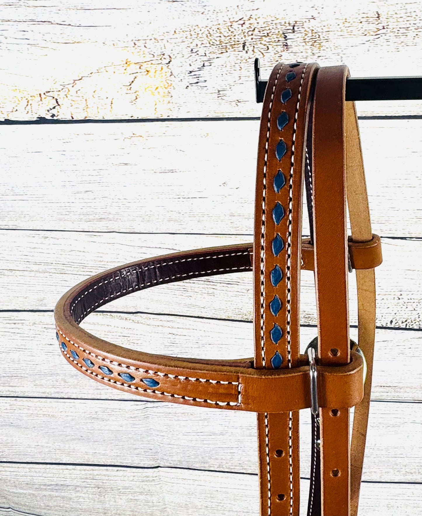 Blue Buckstitch Harness Leather Browband Headstall