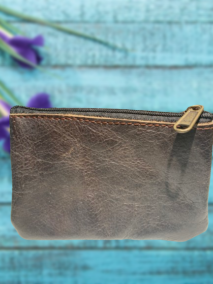 Cowhide Zippered Coin Pouch