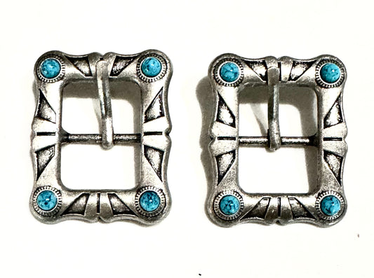 Antique Silver/Turquoise Buckles, 1”