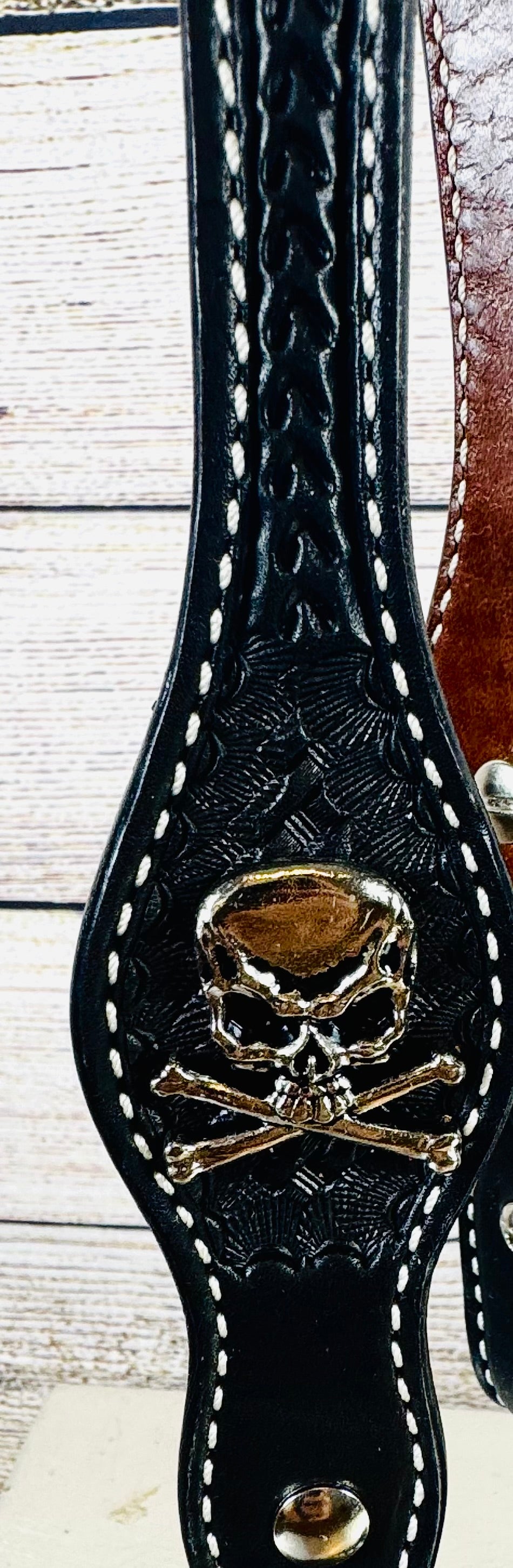 Black Headstall with Skulls and Flowers