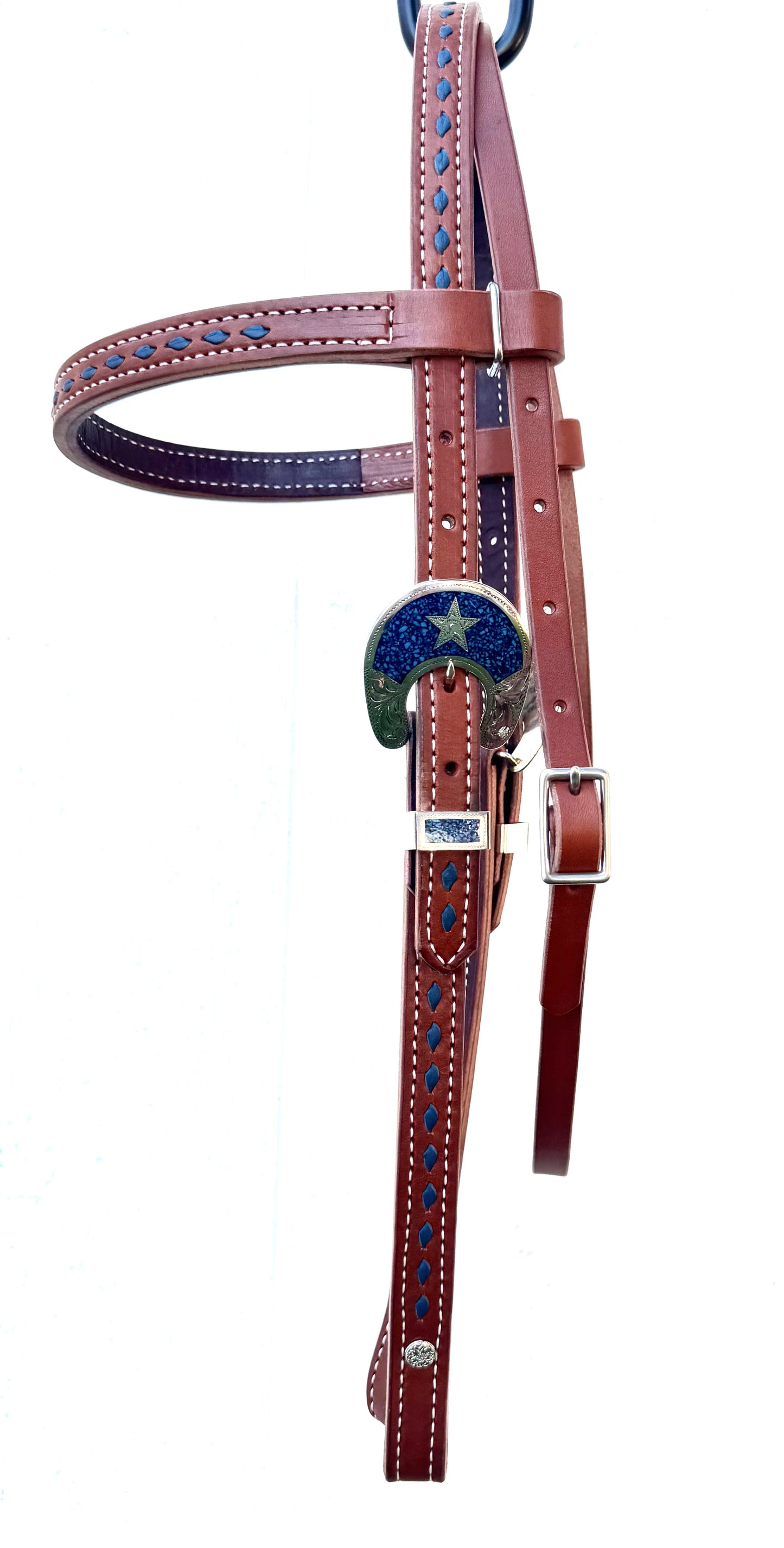 Blue Buckstitch Harness Leather Browband Headstall