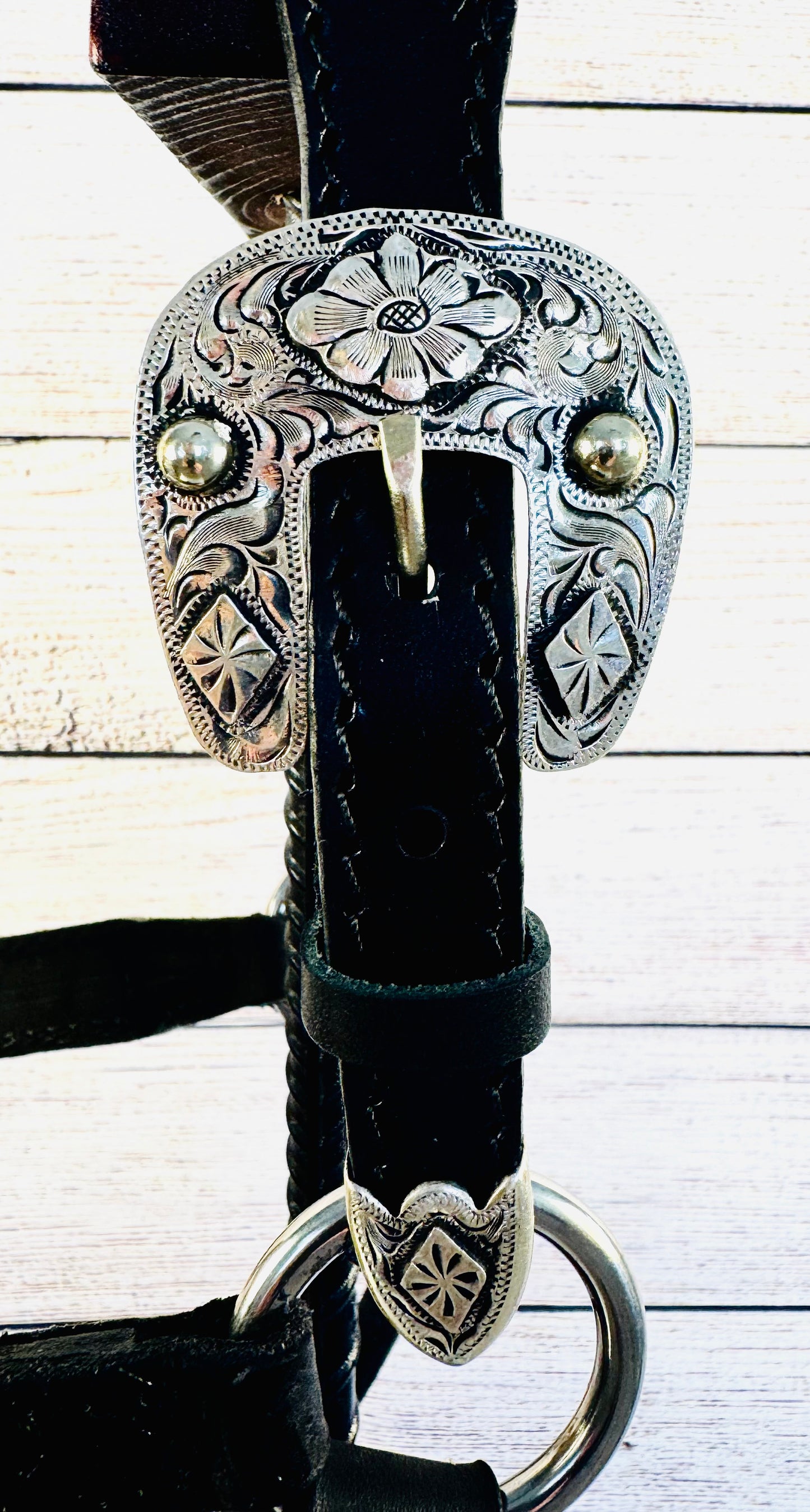 Black Tooled Leather Horse Size Halter