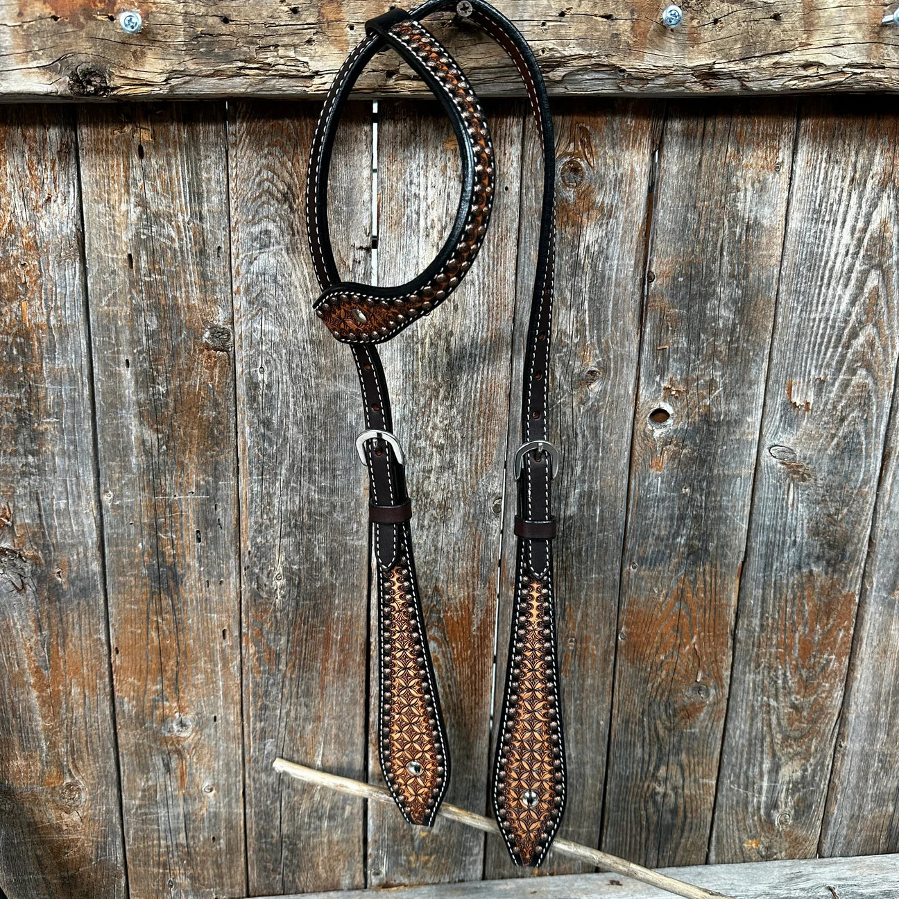 Two-Toned Honeycomb Tooled One Ear Headstall