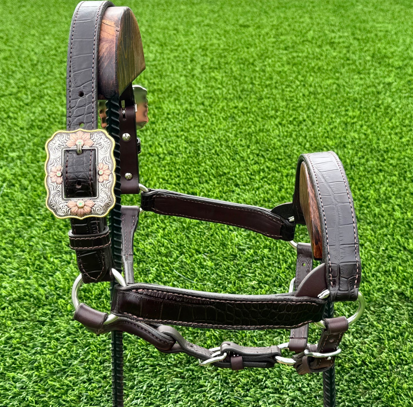 Brown Horse Size Crocodile Embossed Halter