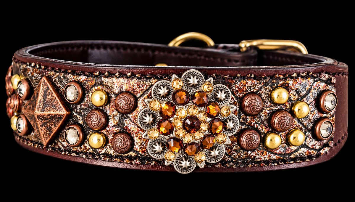 Fairytail Leather Brown Metallic Dog Collar, 15-17”
