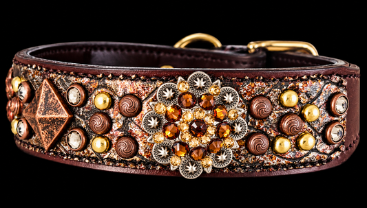 Fairytail Leather Brown Metallic Dog Collar, 15-17”