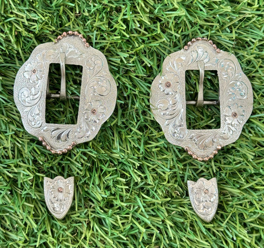 Silver Overlay/Rose Gold Cart Buckles, 5/8”