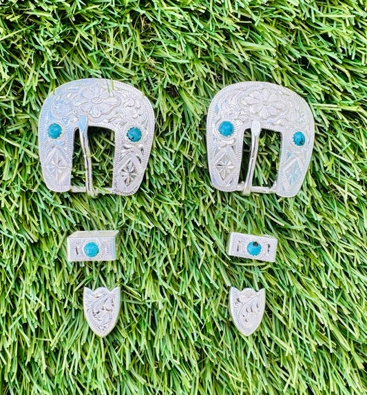 German Silver Buckles with Turquoise, 5/8”
