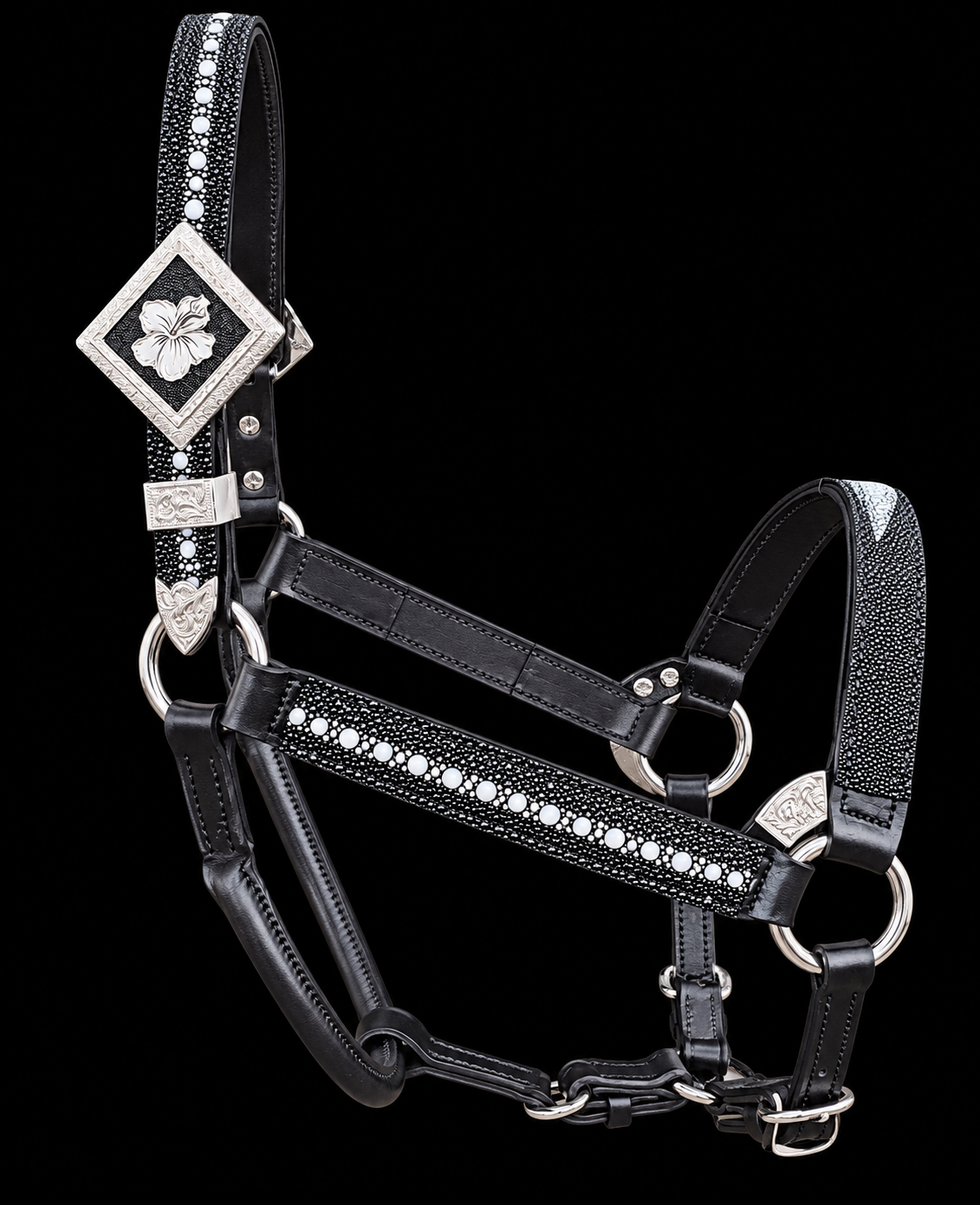 Fairytail Leather Black Stingray Halter, Horse Size