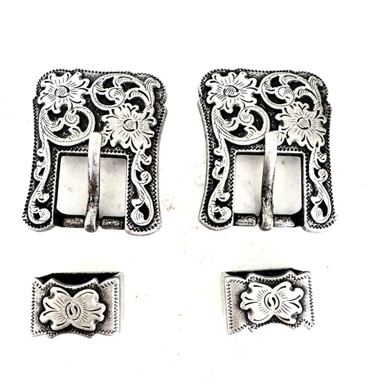 Antique Silver Floral Buckles, 3/4"