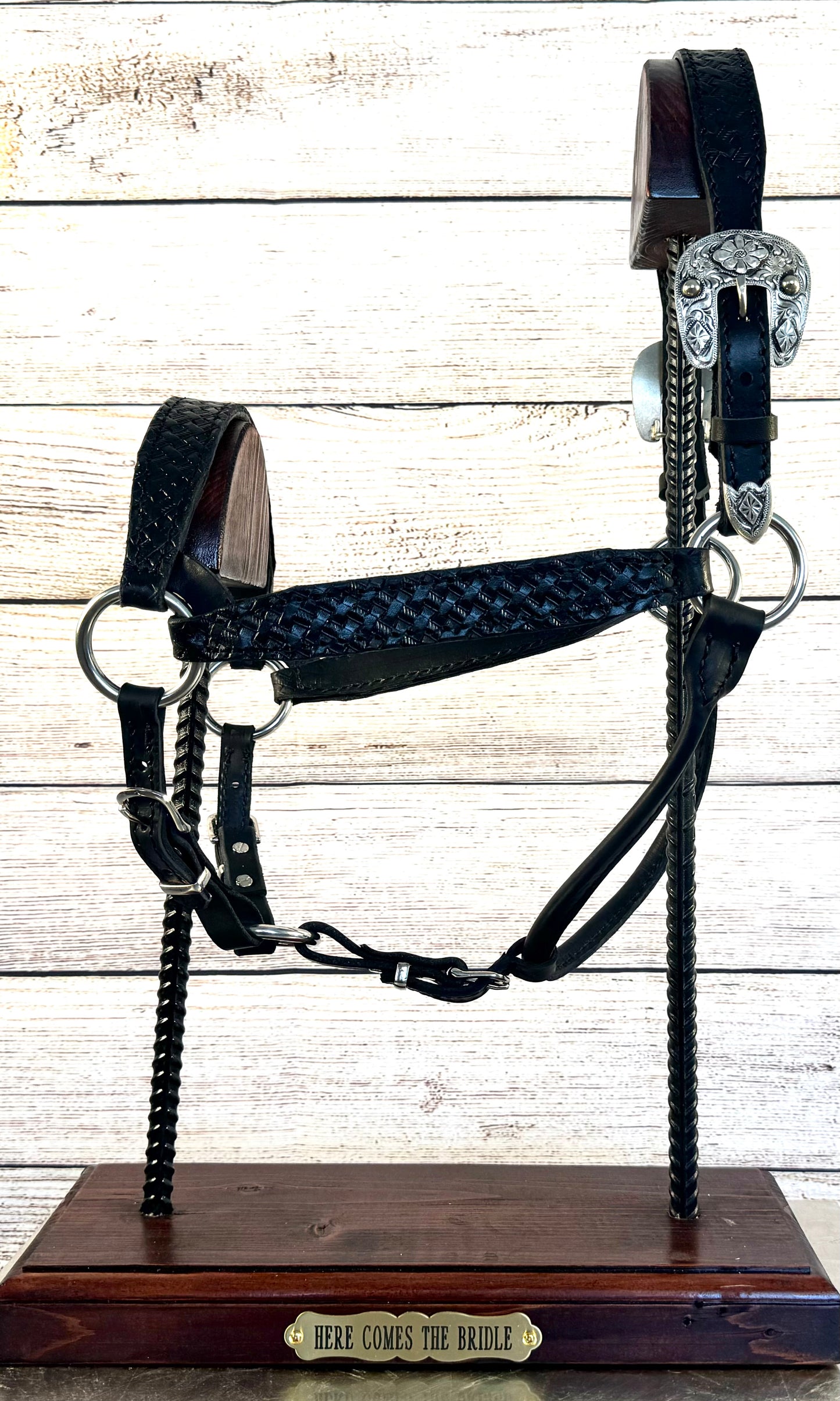 Black Tooled Leather Horse Size Halter