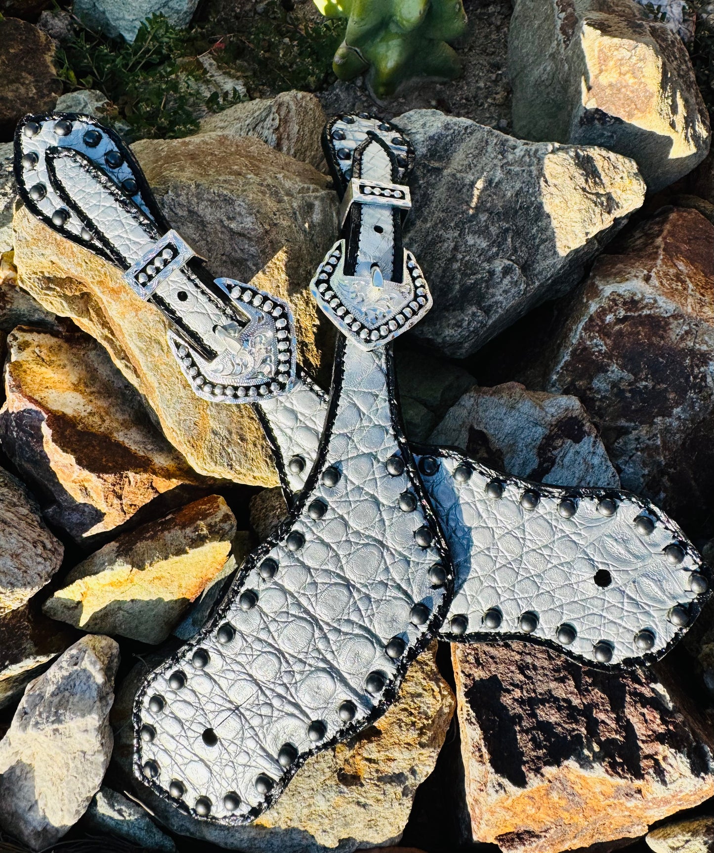 Fairytail Leather Co Silver Caiman Western Spur Straps