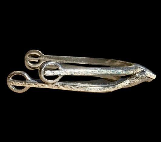 Ladies 1" Engraved Sterling Silver Canted English Spurs