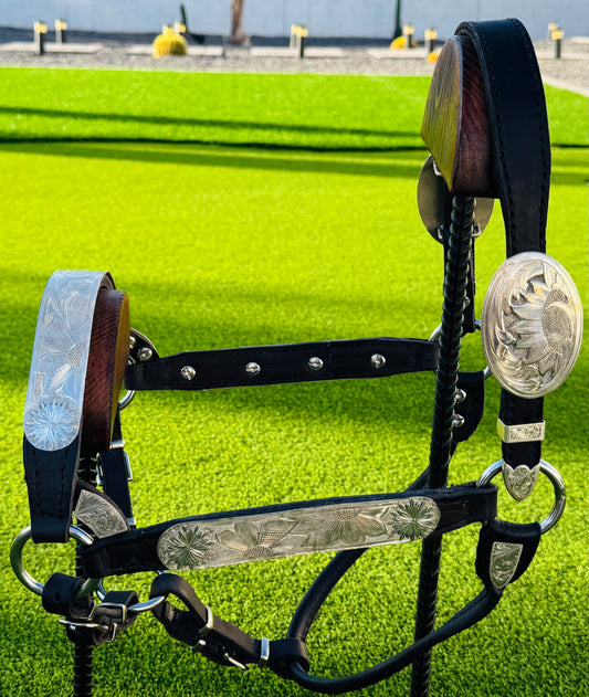 Fairytail Leather Co Sunflower Show Halter, Sterling Silver, Horse Size