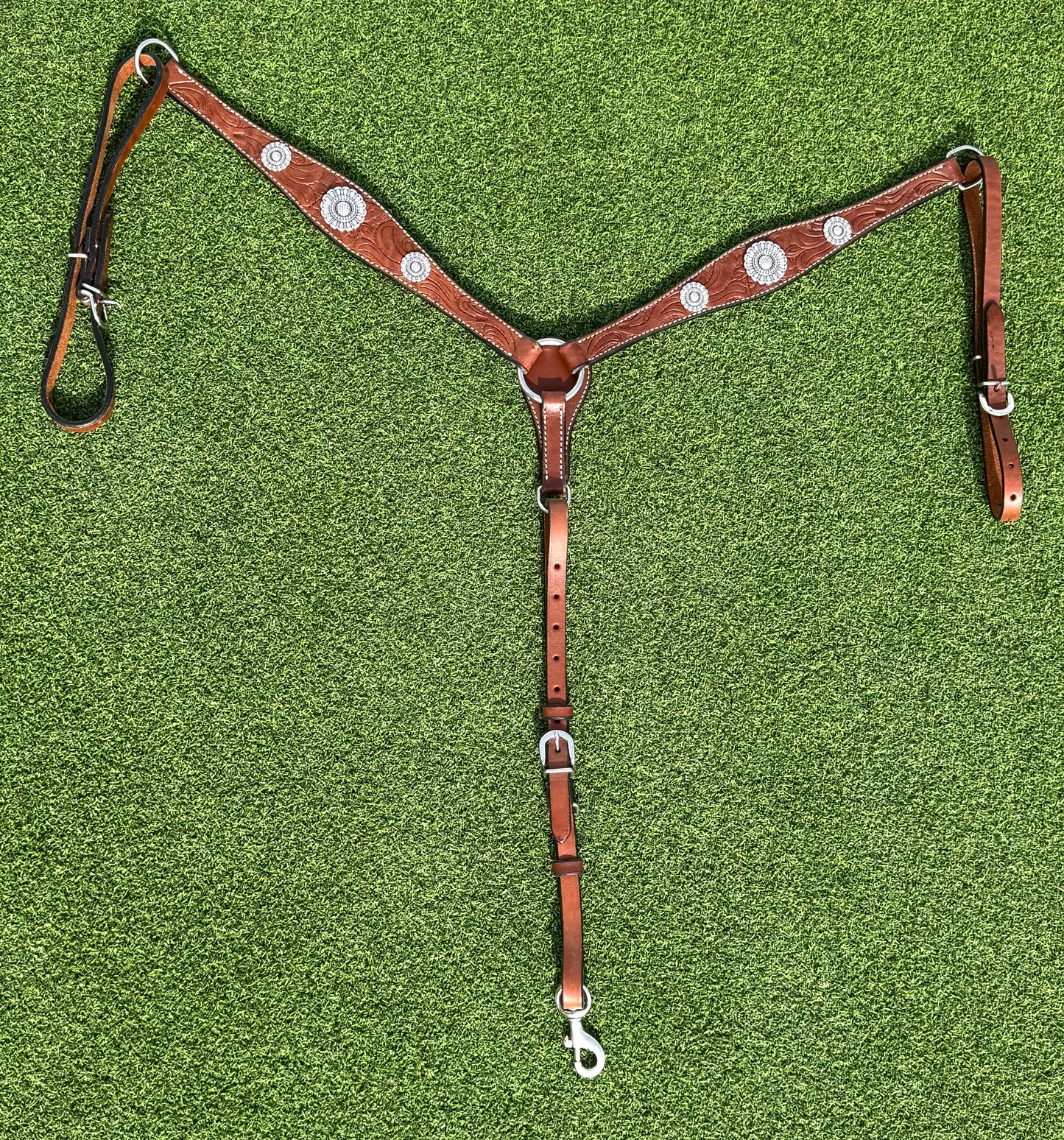 Medium Oil Floral Tooled Breastcollar with Silver Conchos