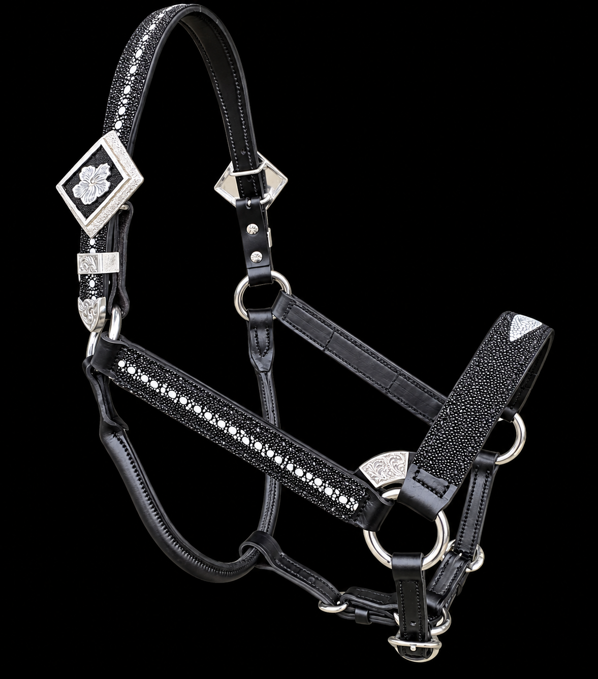 Fairytail Leather Black Stingray Halter, Horse Size