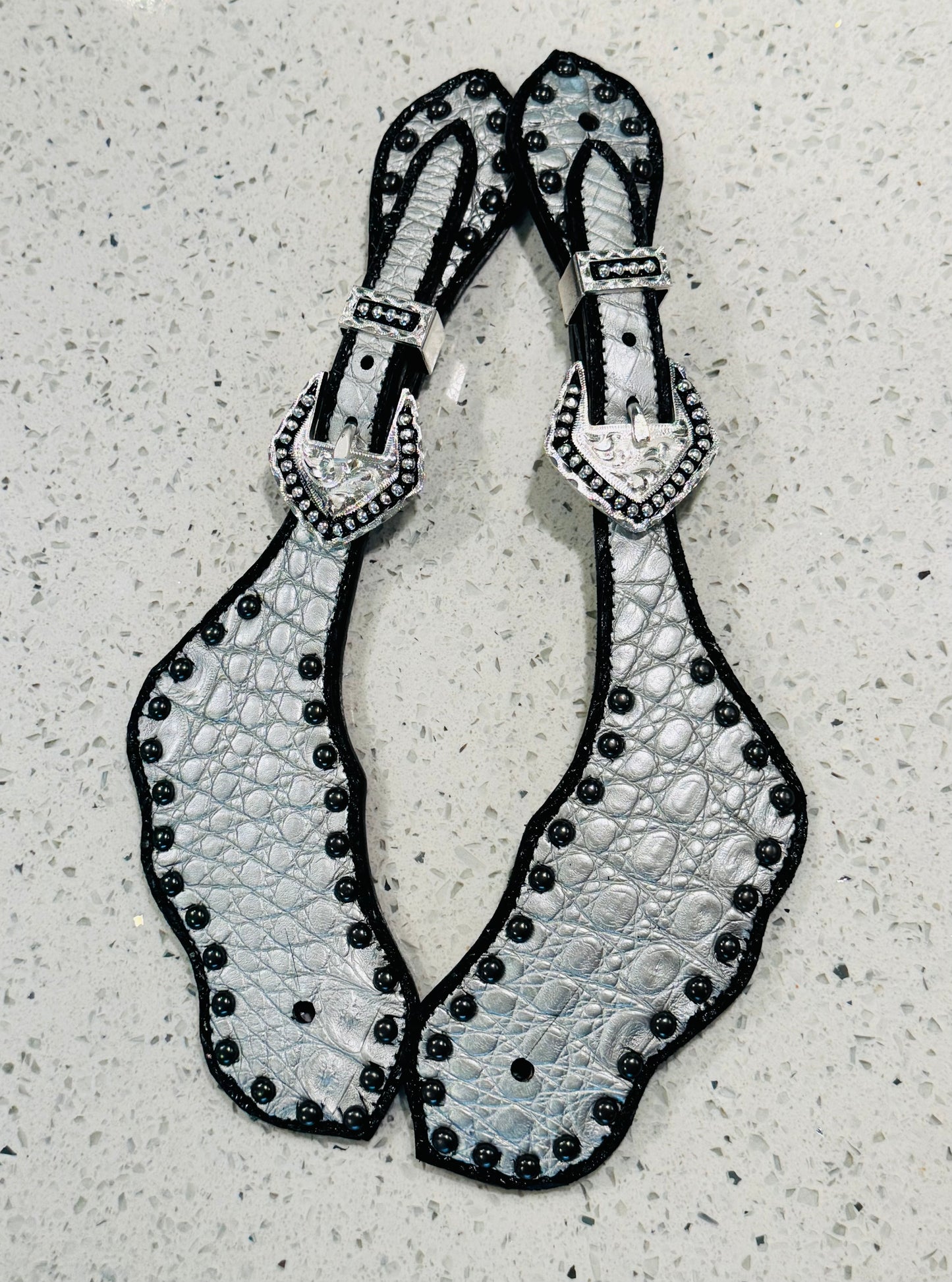 Fairytail Leather Co Silver Caiman Western Spur Straps
