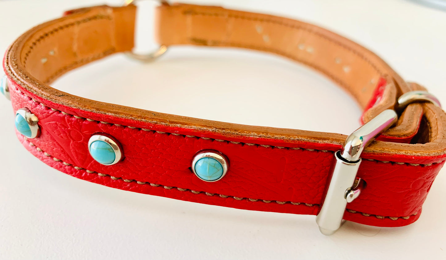 Fairytail Leather Co Red and Tan Designer Dog Collar