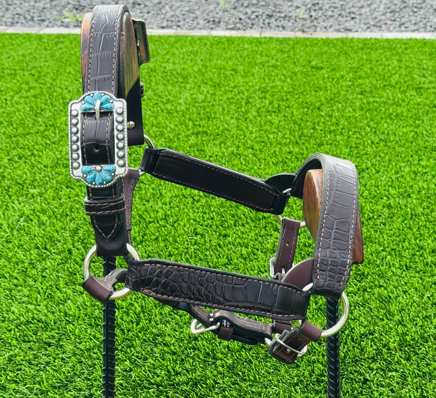 Brown Yearling Size Crocodile Embossed Halter