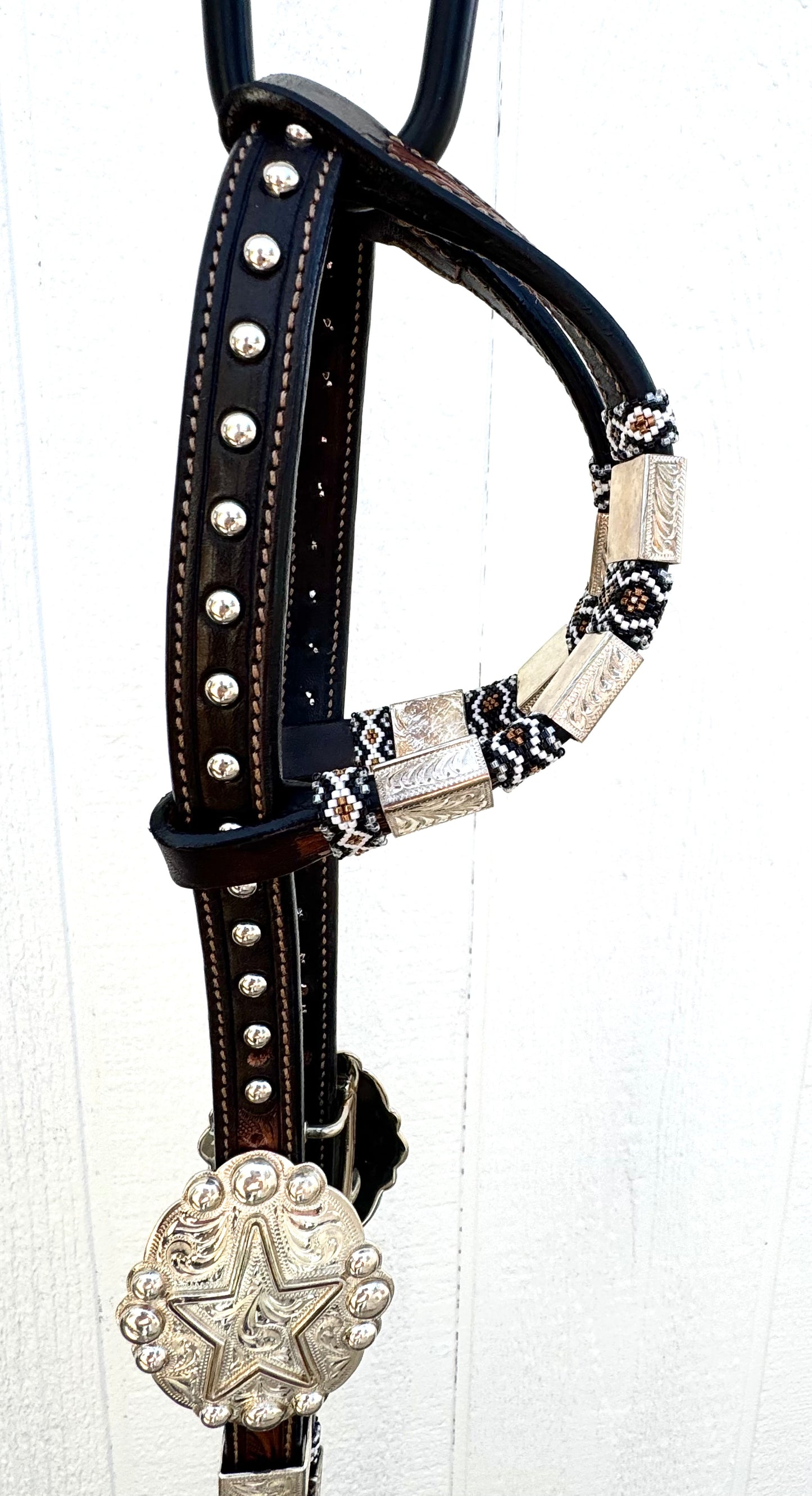 Chocolate and Black Beaded Headstall