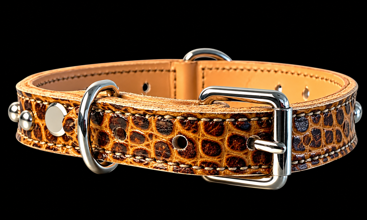 Fairytail Leather Co Whiskey Croc Dog Collar, 11.5”-14.5”