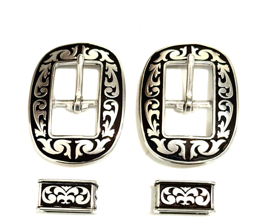 Floral Oval with Black Accents Buckles, 1”