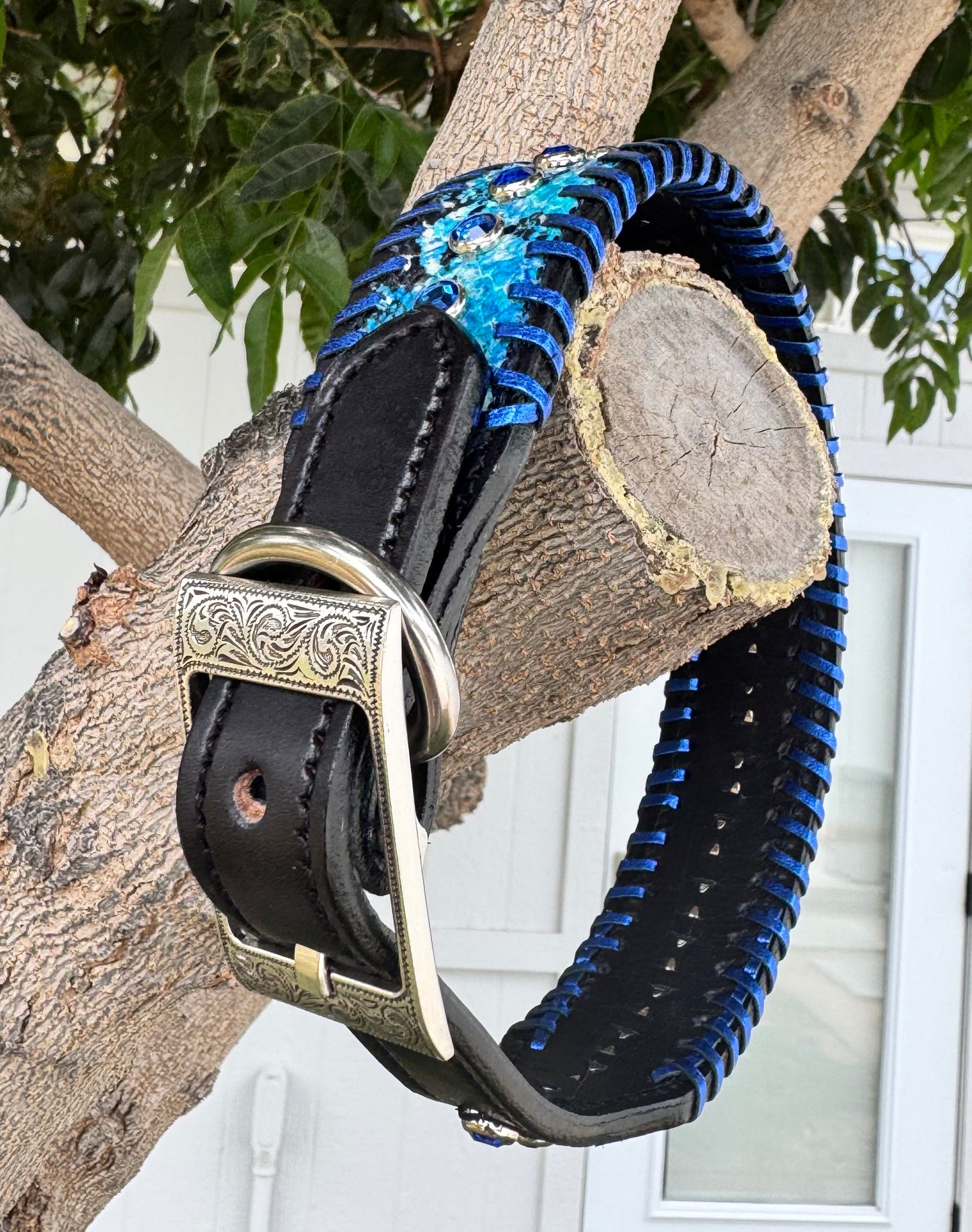Fairytail Leather Blue Dog Collar, 16”-19”
