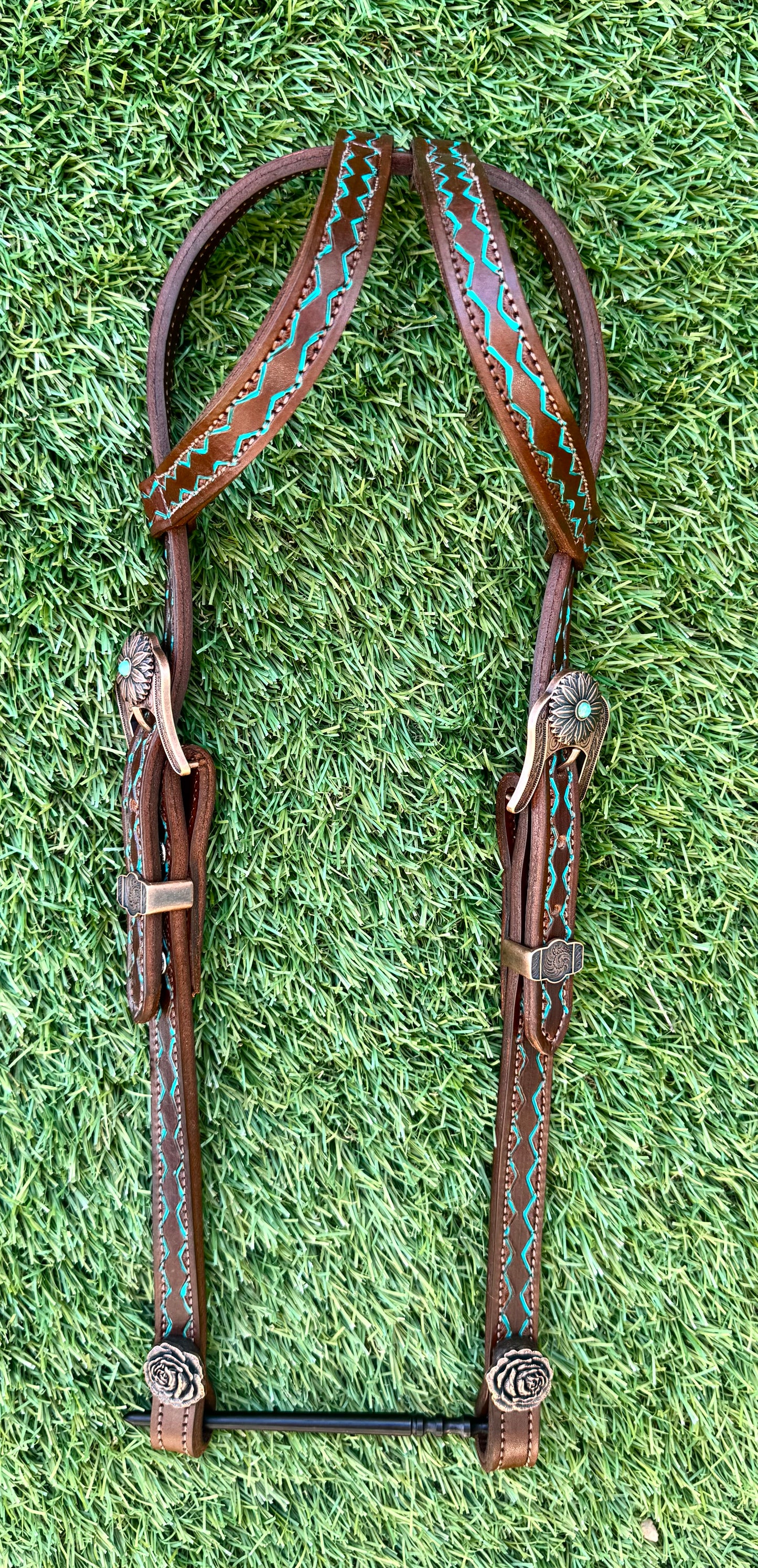 Fairytail Leather Co Brown & Turquoise Headstall