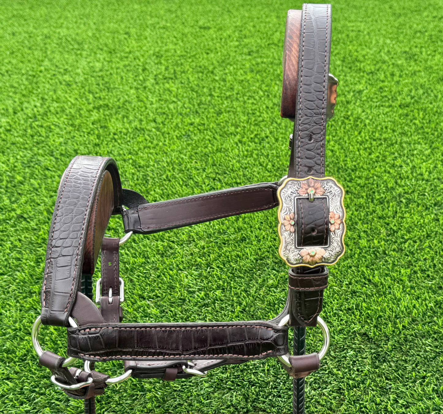 Brown Horse Size Crocodile Embossed Halter
