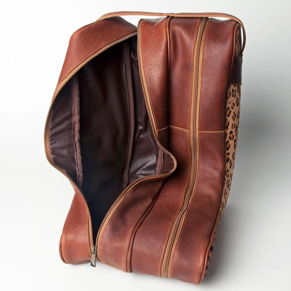 Leopard Print Leather Boot Bag
