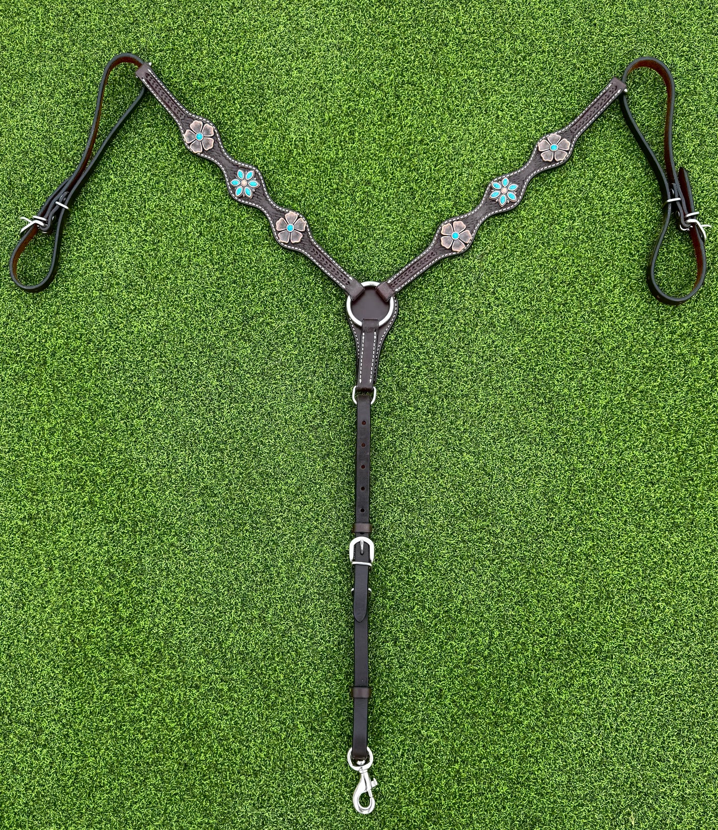 Dark Oil Scalloped Breastcollar with Copper & Turquoise Flowers