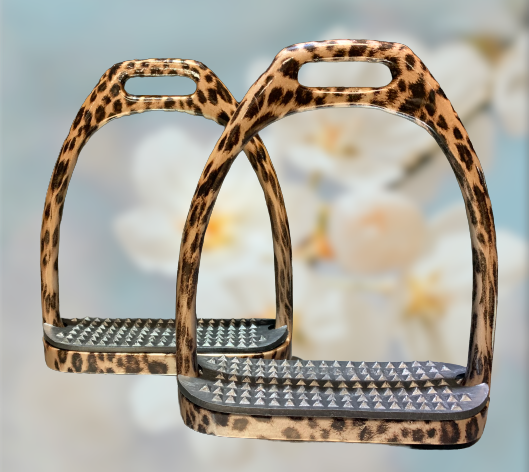 Hydro Dipped 4 3/4” English Stirrup Irons Gold Leopard