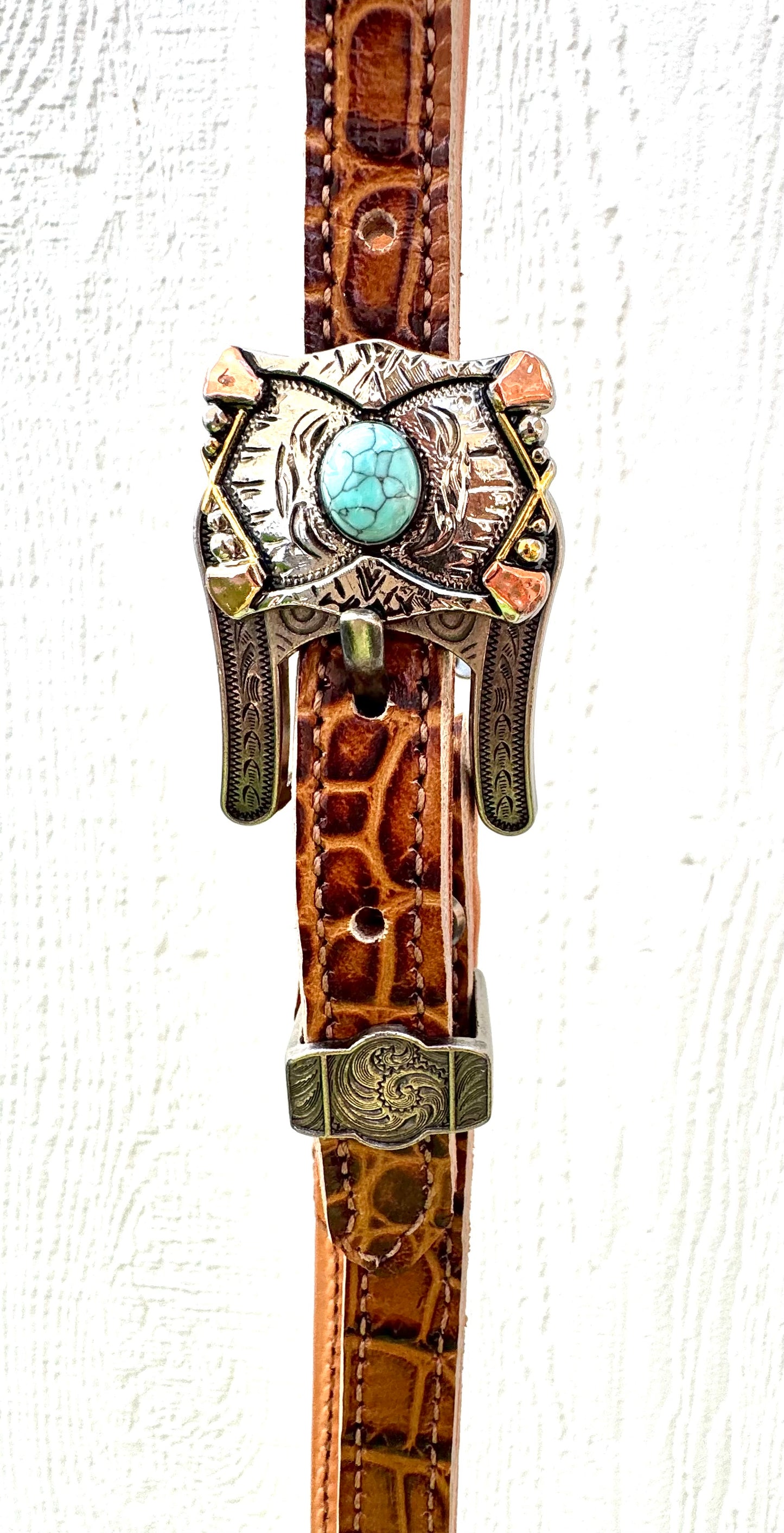 Fairytail Leather Co Whiskey Crocodile Embossed Headstall