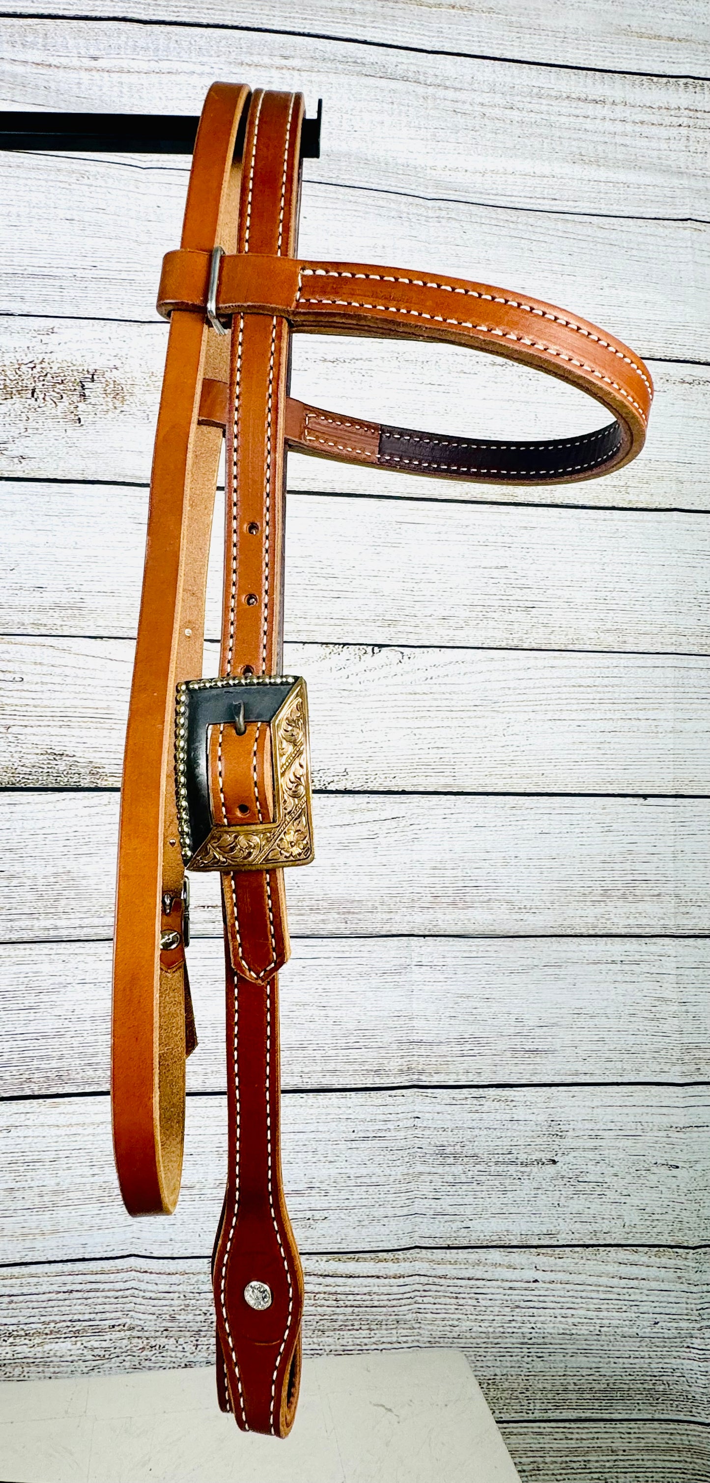 Harness Leather Browband Headstall with Custom Buckles