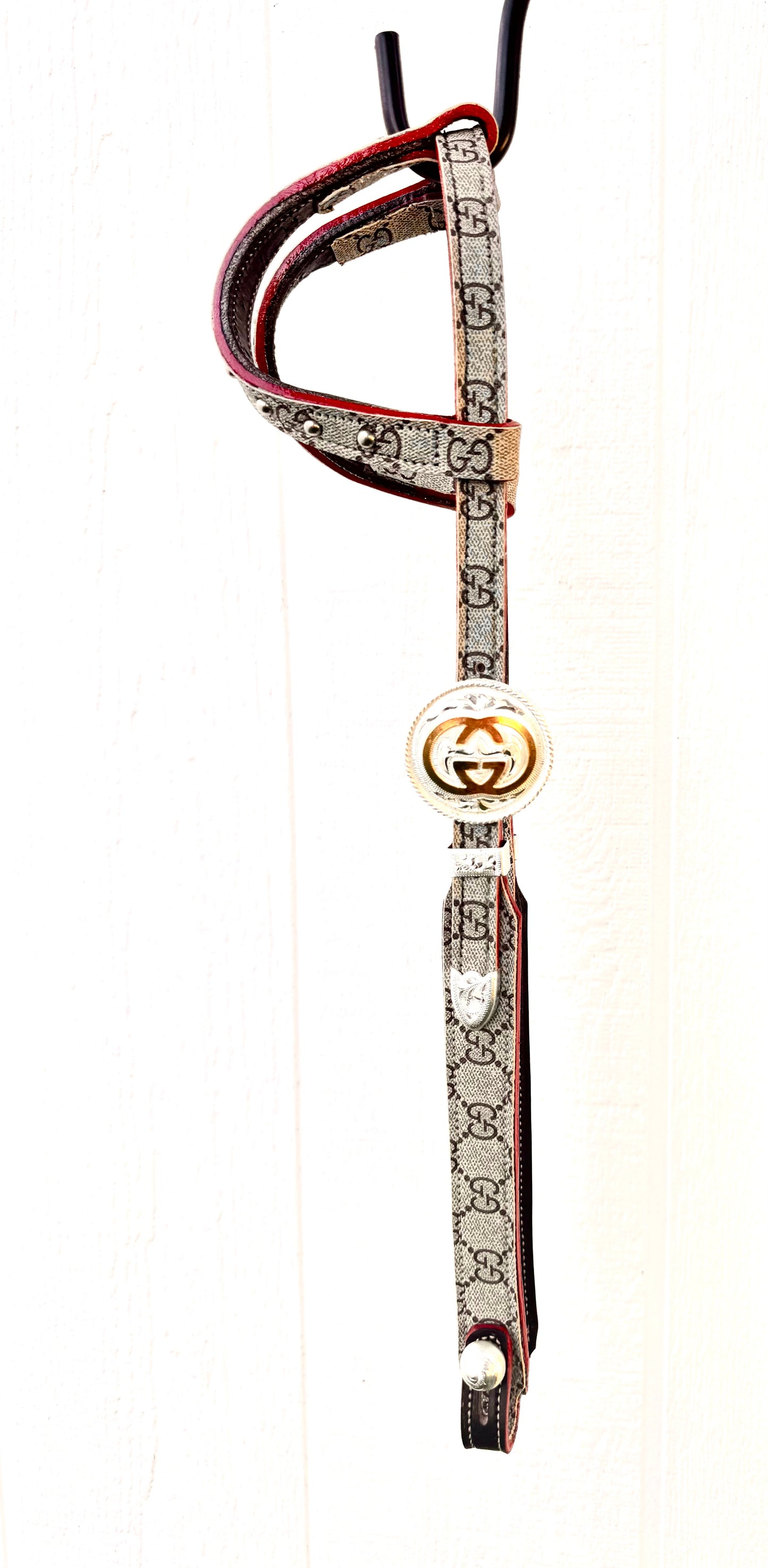 Fairytail Leather Co Tan, Brown and Red Designer Headstall, German Silver