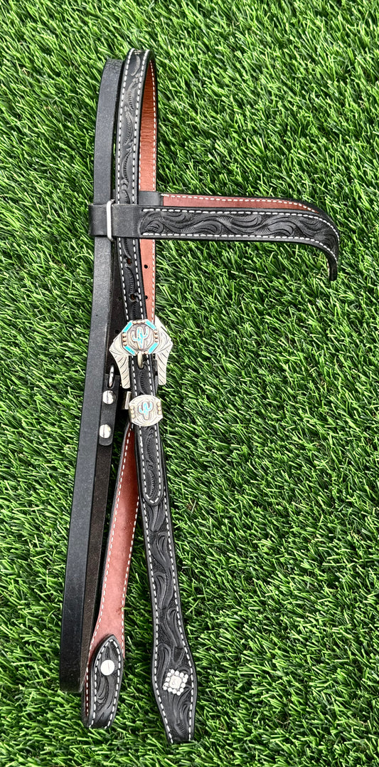 Black Floral Tooled Browband Headstall