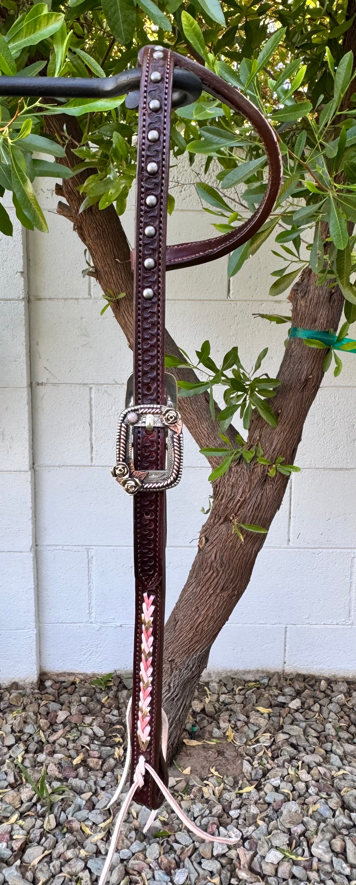 Fairytail Leather Co Pink Kangaroo Lace Headstall