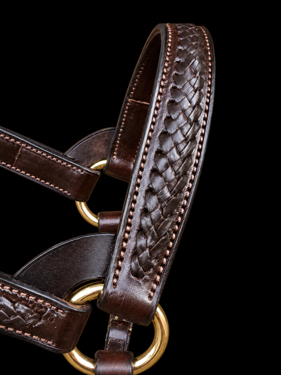 Braided Havana Horse Size English Show Halter (Brass)
