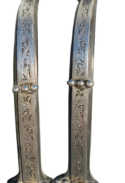 Ladies Blackl 1" Floral Engraved Prince of Wales English Spurs with Dots