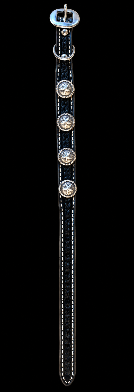 Black Leather Western Star Dog Collar, 10”