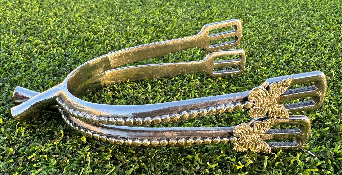 Ladies 1" Prince of Wales English Spurs with Sterling Silver Dots & Butterflies